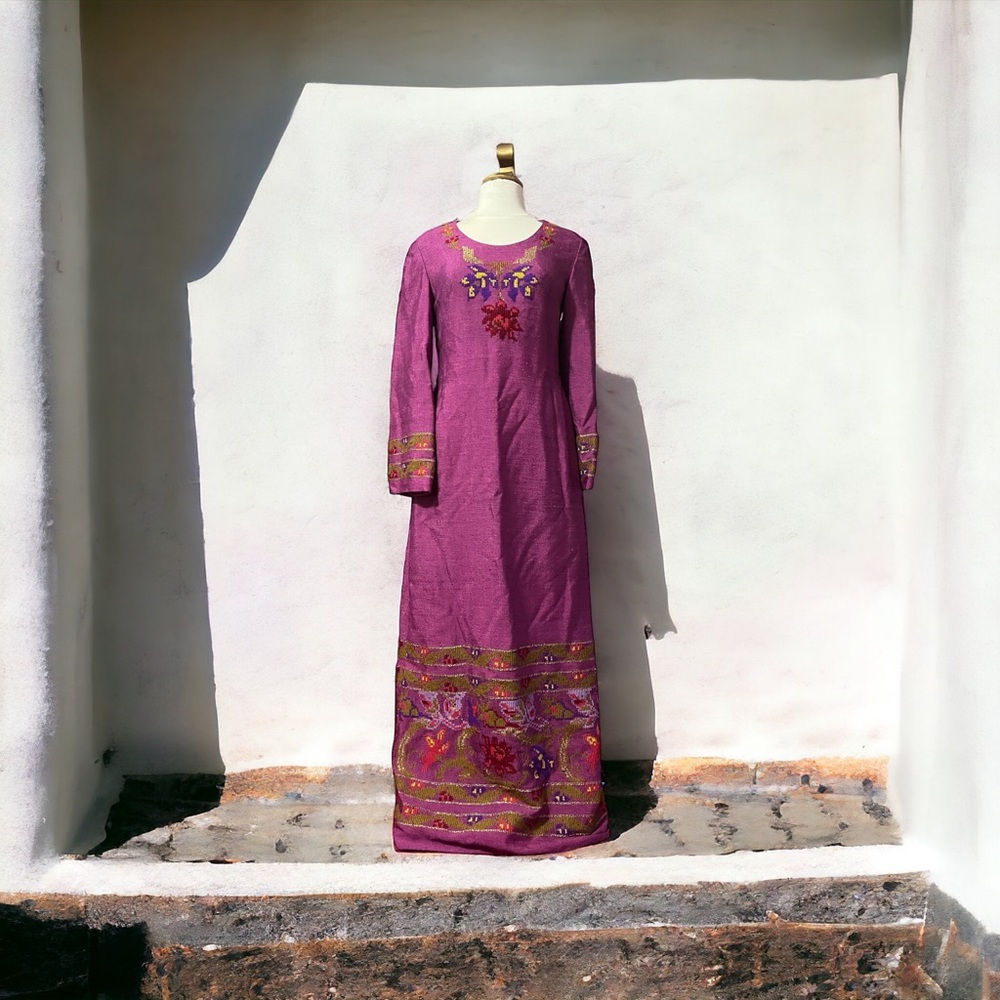 Vintage Levantis Nikis 3- Athens 1960s Embroidered Maxi Dress Rare